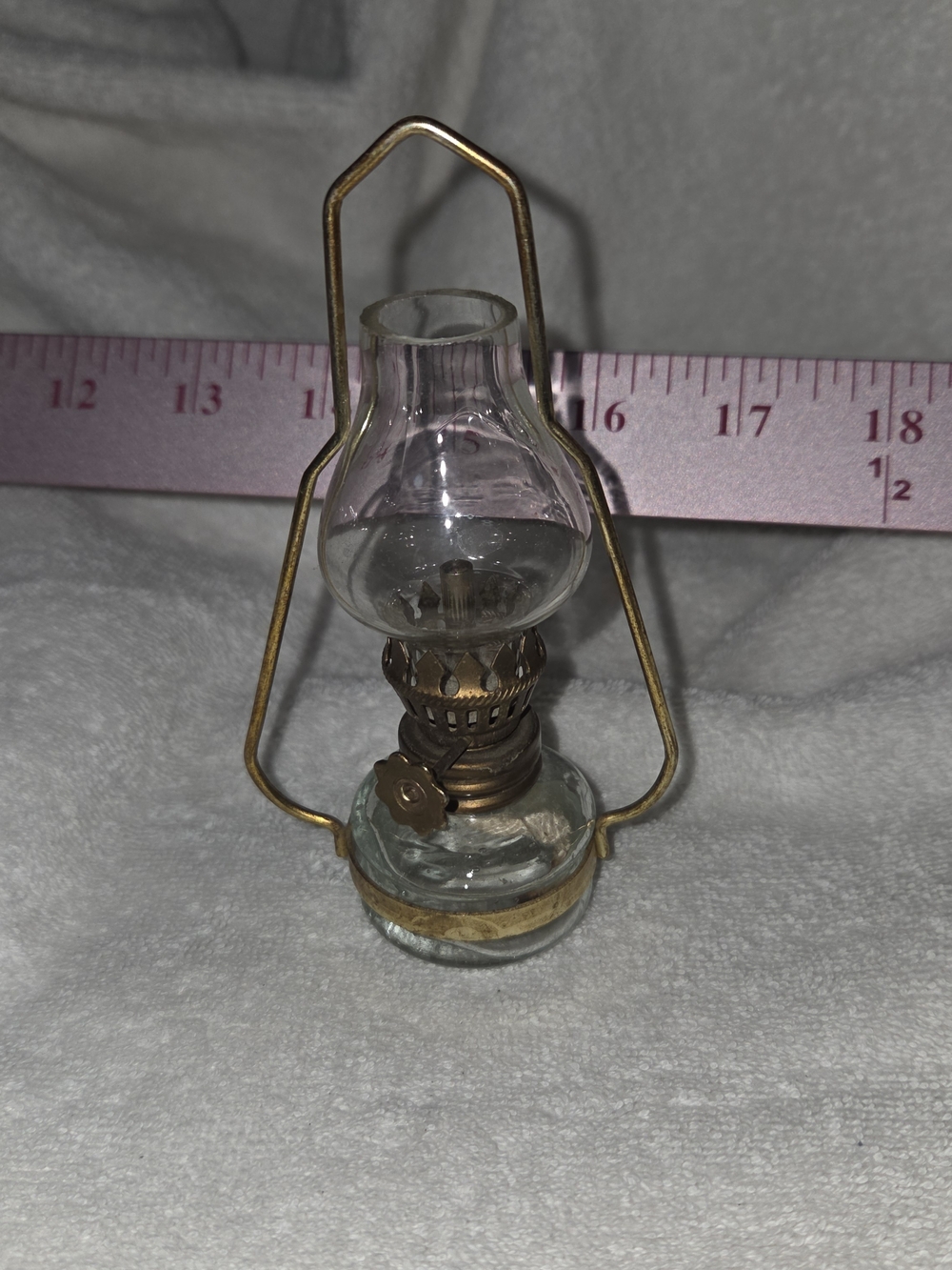 Vintage-Style Mini Glass Oil Lamp in Clear and Brass